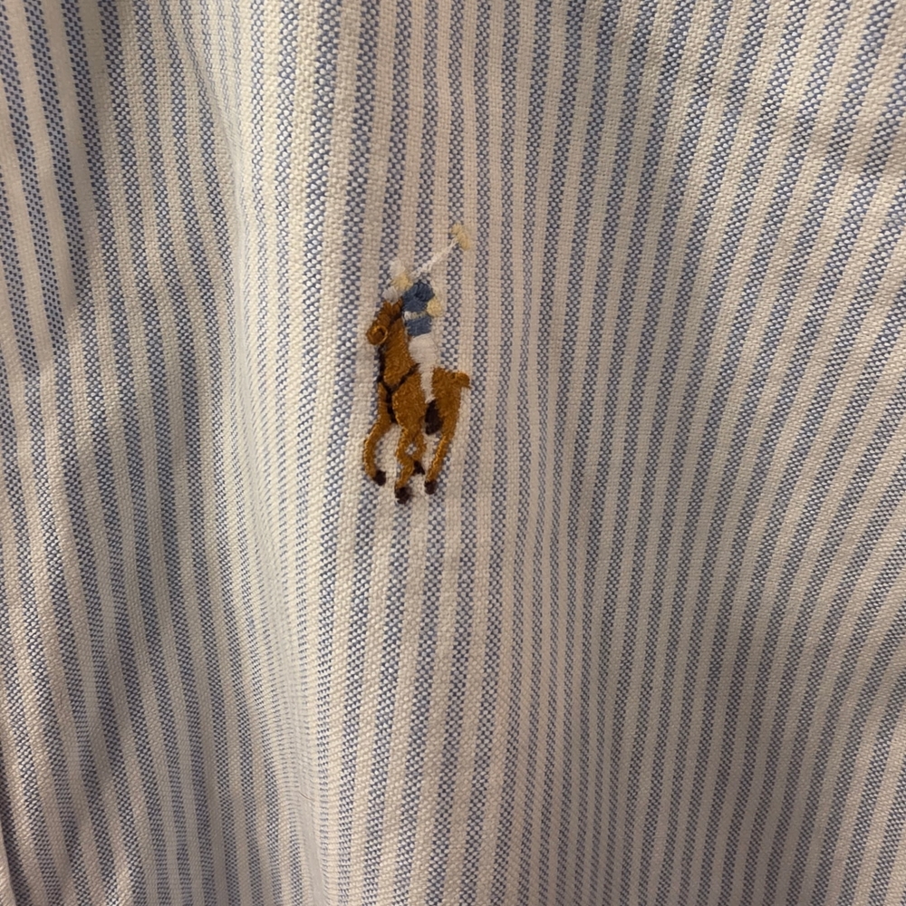 Ralph Lauren Women's Light Blue Striped Slim Fit Polo Button Down ~ Size 10 - Picture 3 of 9
